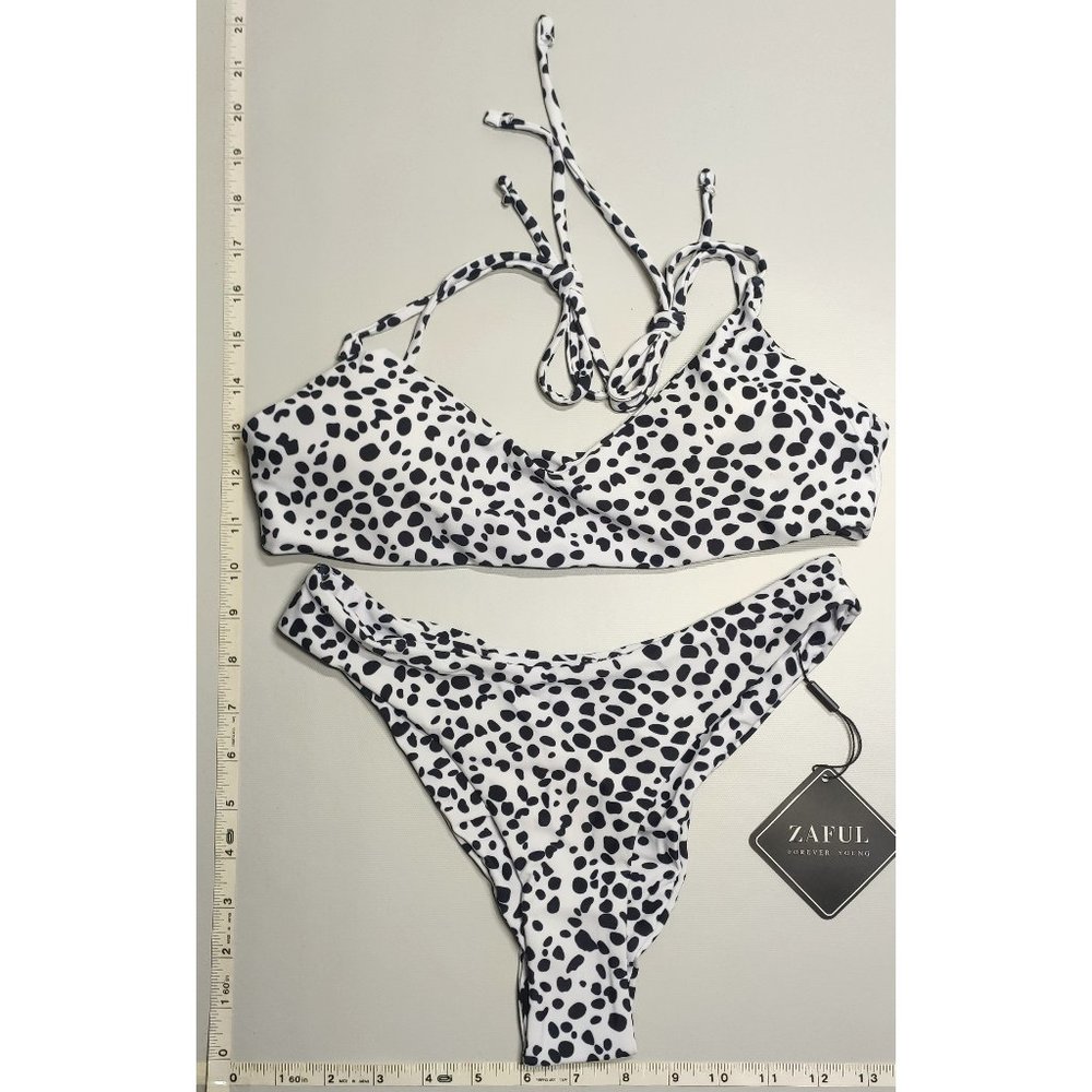 NWT ZAFUL Small Tankini White with black pebbles bikini set
